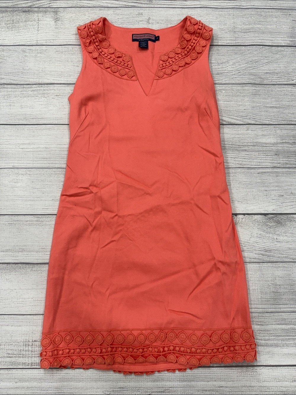 Vineyard Vines Coral Shift Dress Eyelet Trim Sleeveless Women’s Size 4